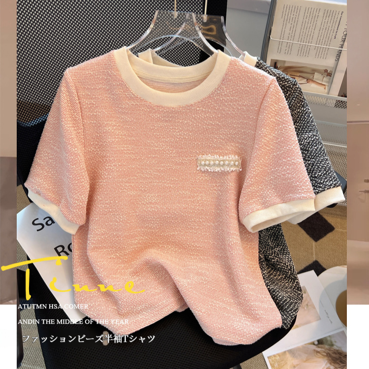 アイスシルク 半袖 レディース ピンク トップス 半袖 ニットTシャツ アイスシルク Tシャツ