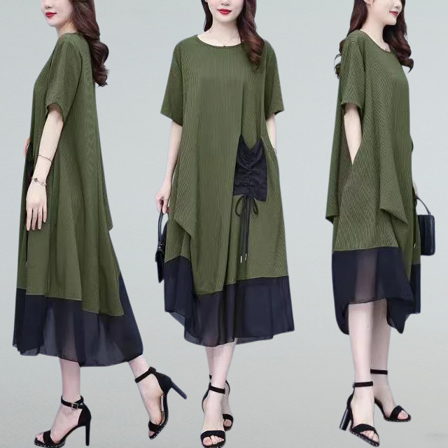 크로스오버 2023 빅사이즈 여장 스커트 여름 신상 미니멀한 디자인감의 서양식 배덮개 원피스 여무역