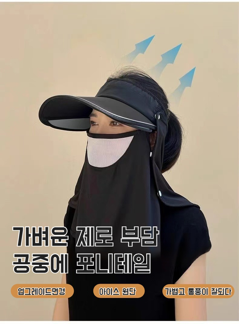 여름용 신축성 좋은 마스크 선캡 측면 착용 모습