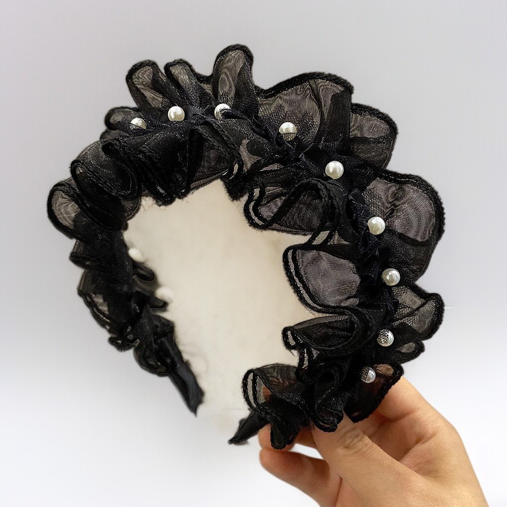 ที่คาดผมตาข่ายจีบมุกสีดำ