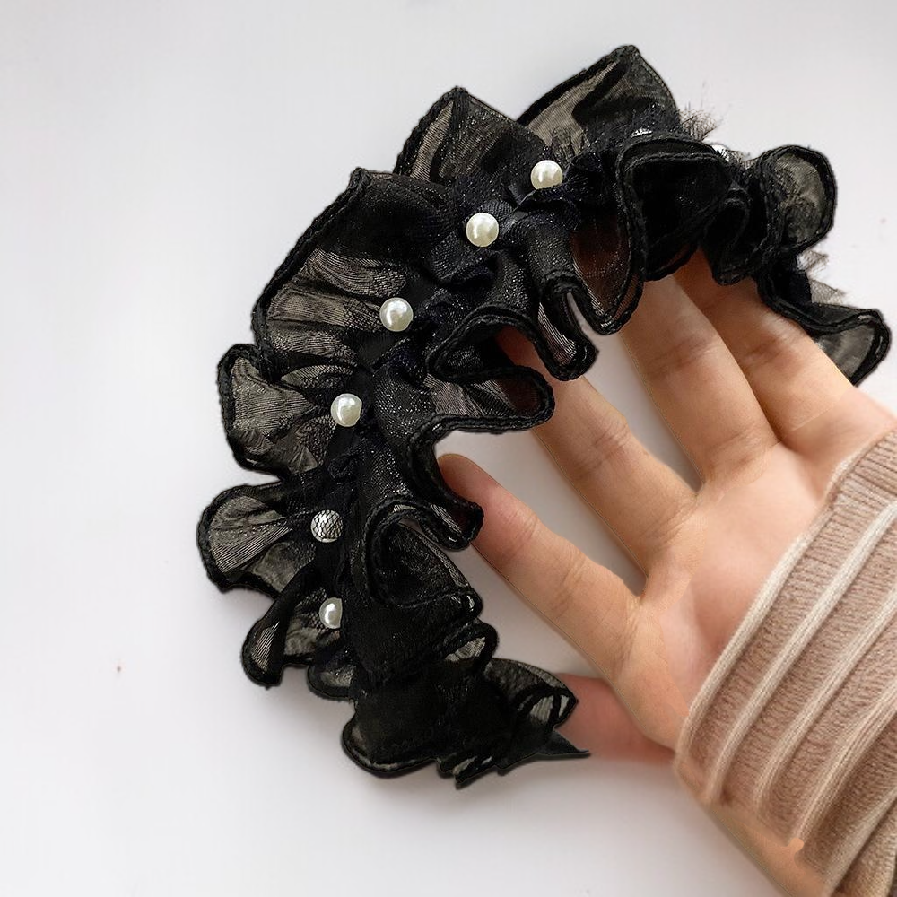 ที่คาดผมตาข่ายจีบมุกสีดำ