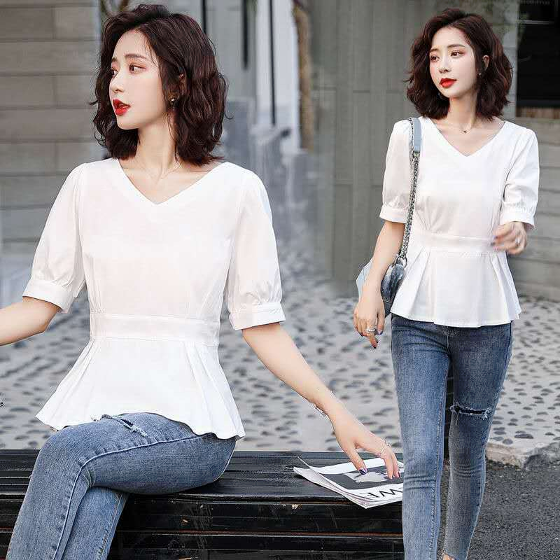 벌룬 소매 셔츠