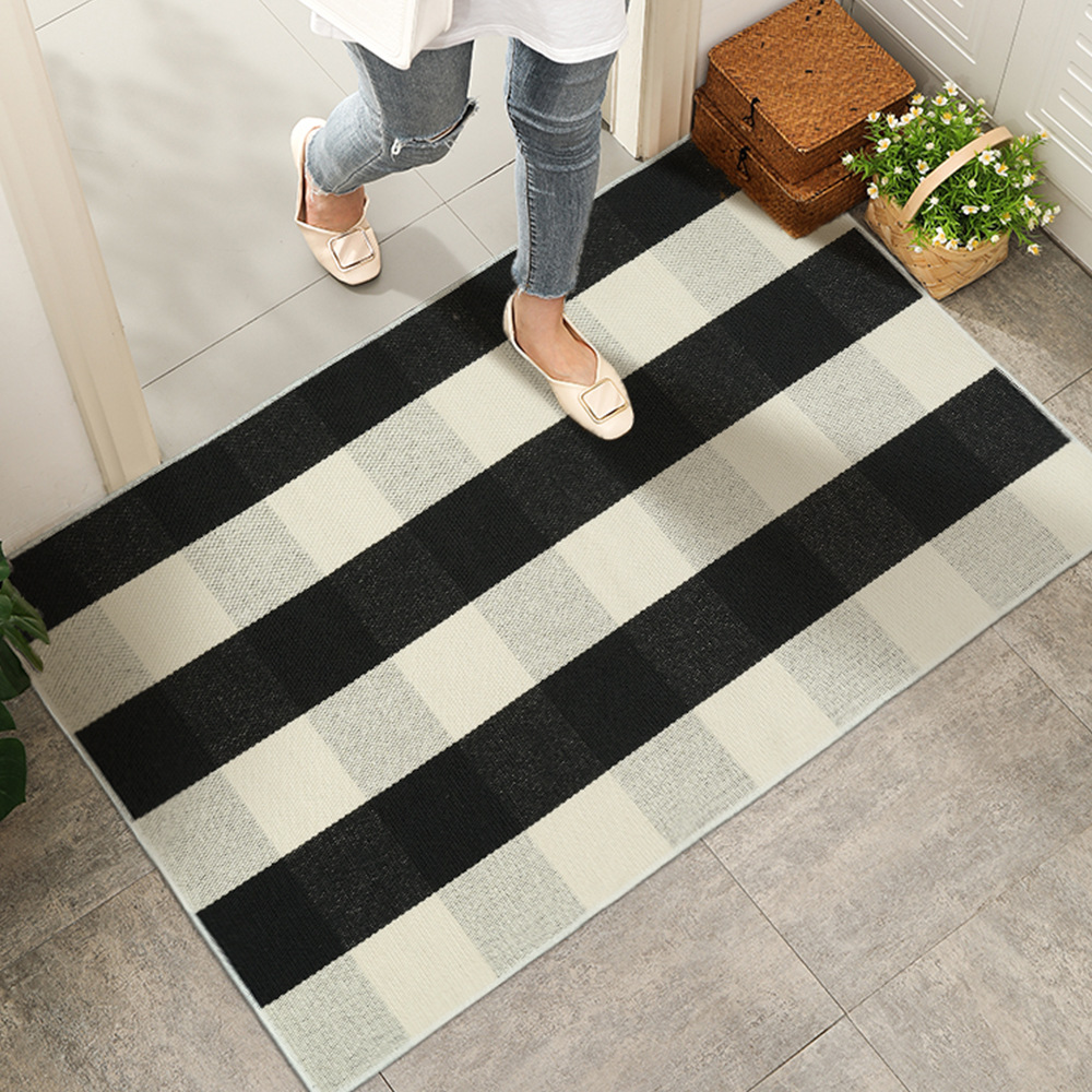 Living room kitchen bathroom outdoor porch cotton linen black and white checkered floor mat door mat