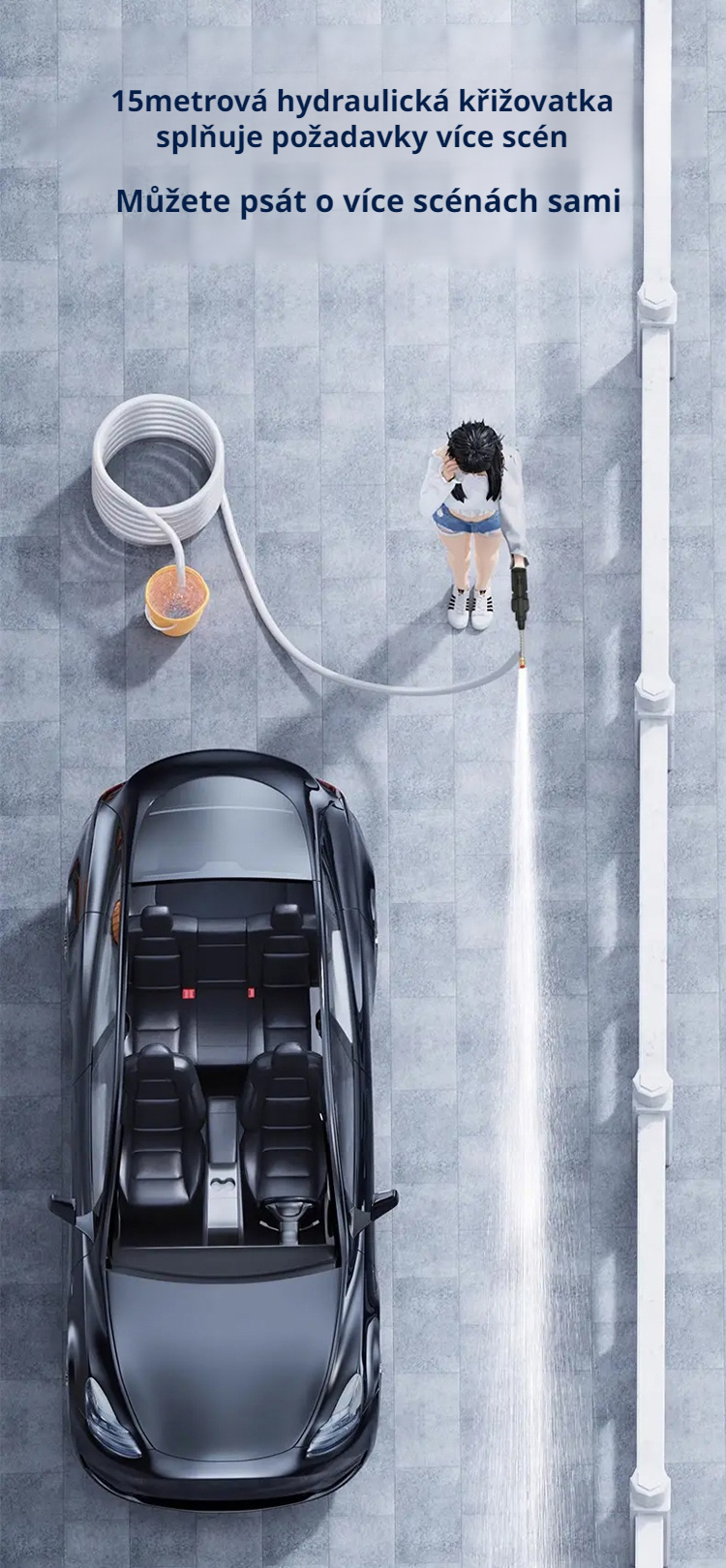 Tichá vodní pistole pro efektivní čištění auta