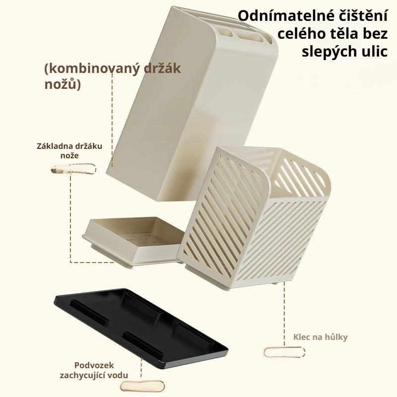 Krémový stojan na kuchyňské náčiní, držák na nože a hůlky, úložný organizér na stůl