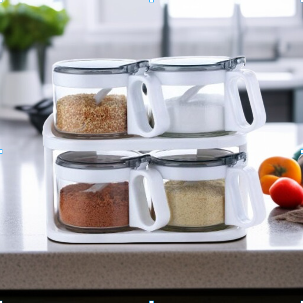 Glass spice jar kitchen supplies seasoning box seasoning jar four with base set