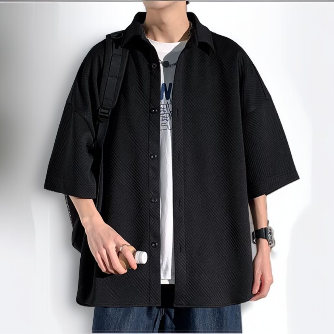 남자 와플 캐주얼 여름 빅사이즈 셔츠 아우터 반팔 얇은 화이트 셔츠 루즈핏 셔츠