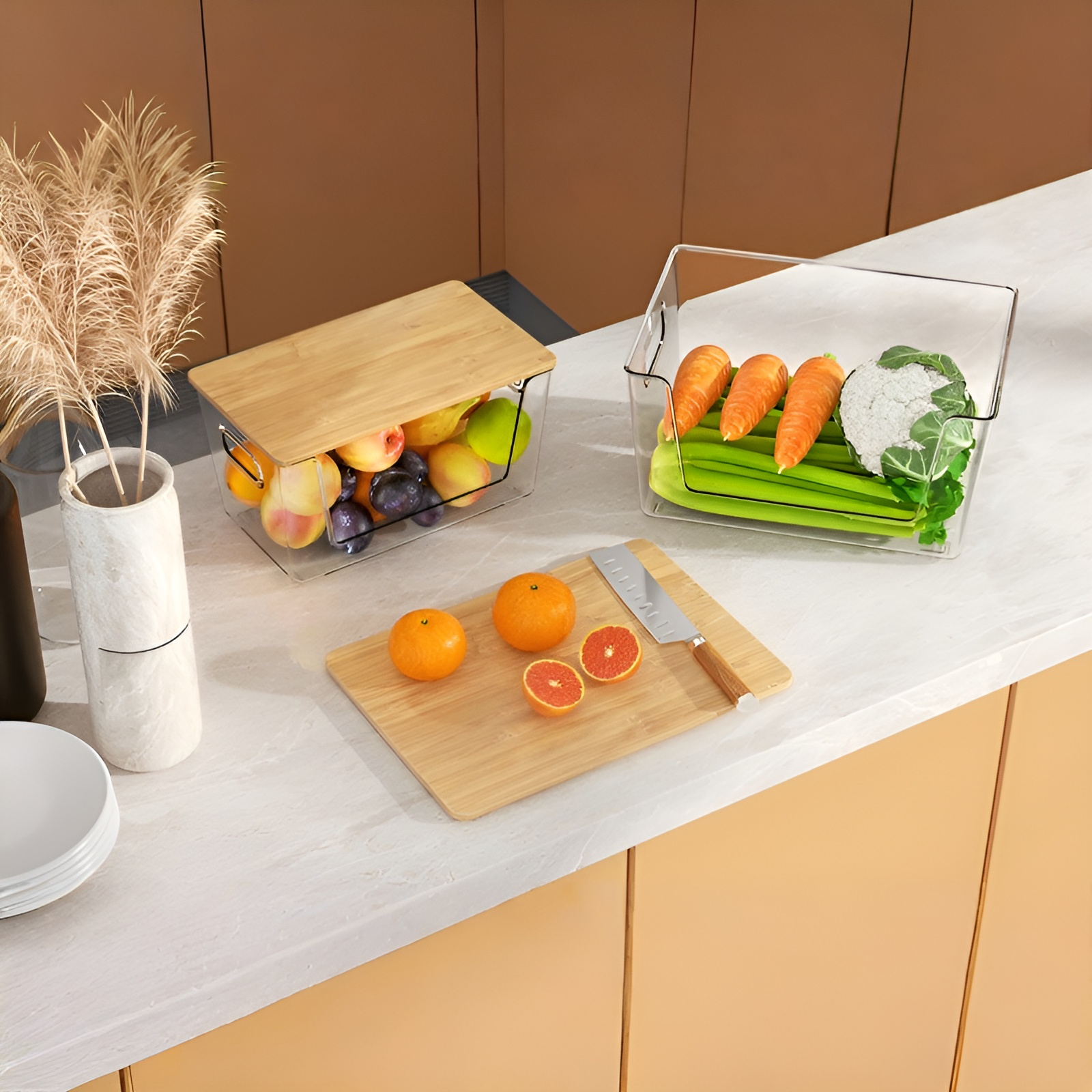 멀티 데스크 라지 수납함 대용량 다용도 가정용 투명 대나무 뚜껑 수납함