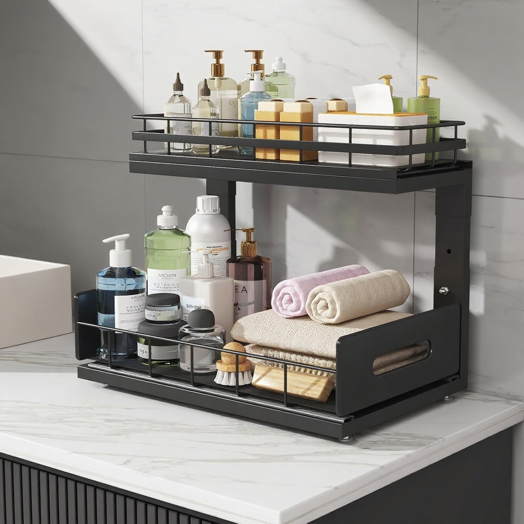 이중 서랍식 수납 선반 두꺼운 다기능 주방 싱크대 선반 조미료 선반 수납架