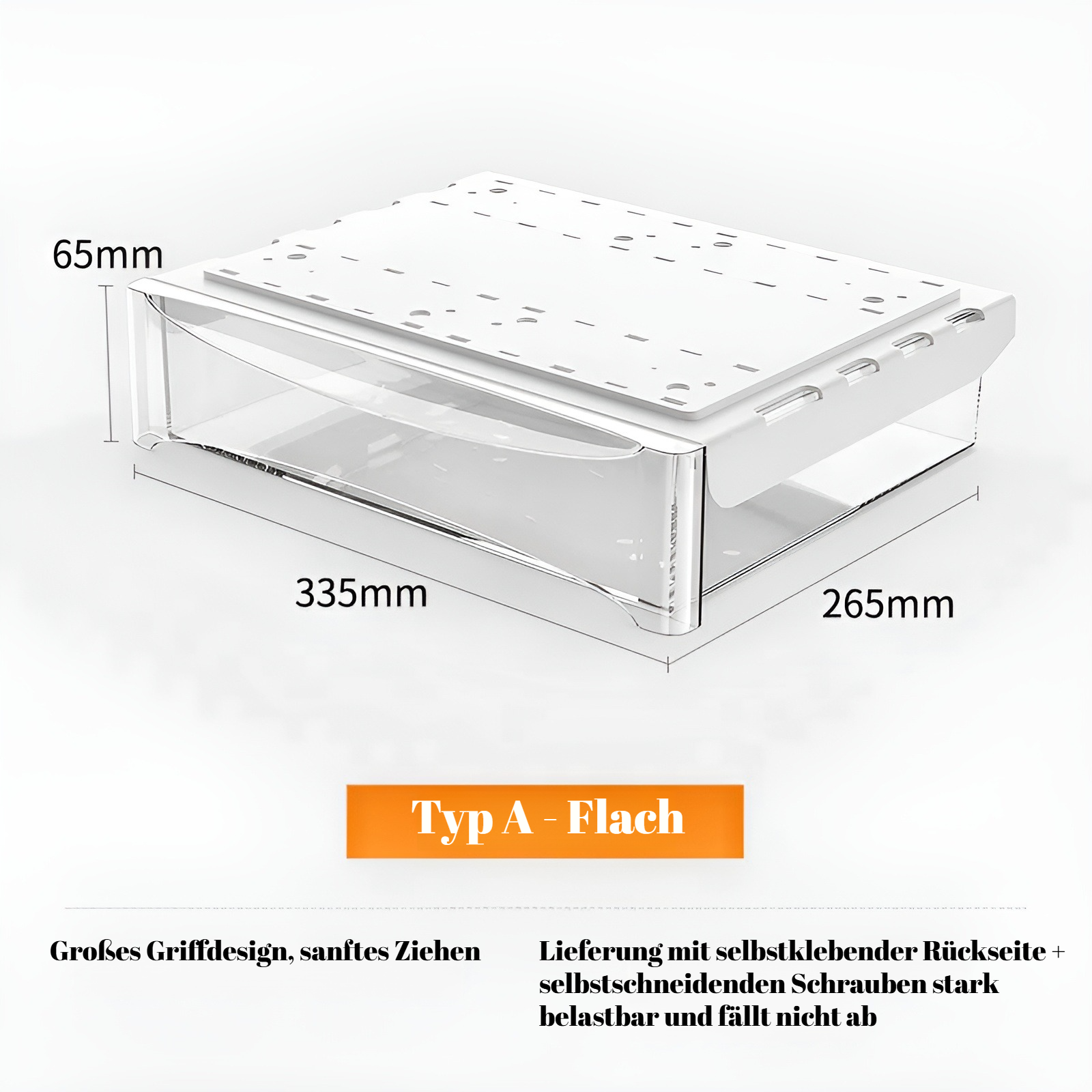 Die Schublade unter dem Tisch verfügt über einen Balken, der ohne Nägel oder Stanzen angehoben werde