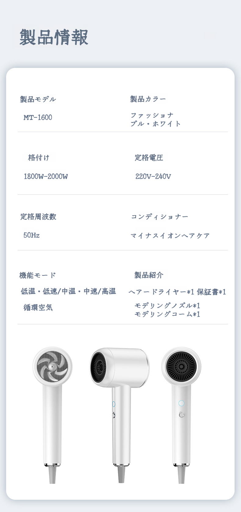 パワフル送風とアニオン効果の比較イメージ