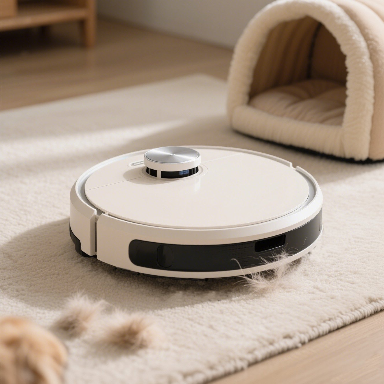 Robot automat de curățenie în acțiune pe podea de lemn