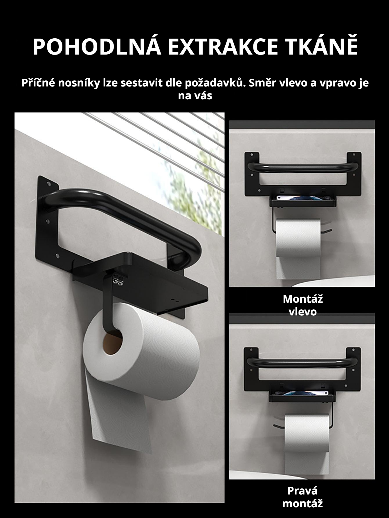 Moderní držák toaletního papíru s poličkou