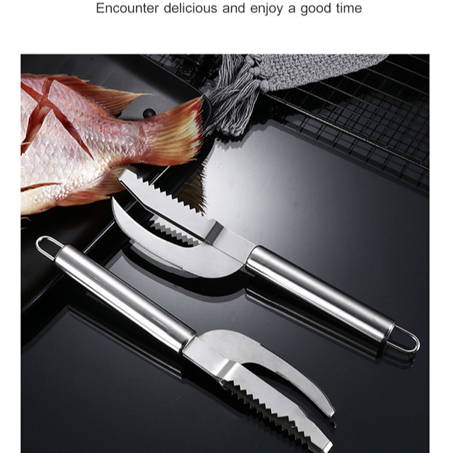 Stainless steel round handle multi-purpose fish scaler remover knife