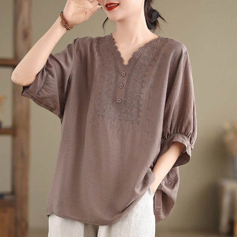 빈티지 루즈핏 여성 브이넥 루즈핏 빅사이즈 빈티지 여성 여름 상의