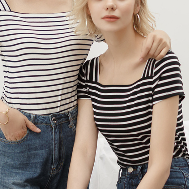 ストライプニットTシャツ