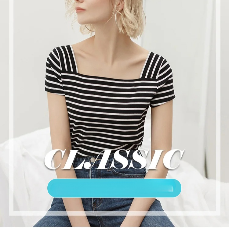 ストライプニットTシャツ全体正面画像