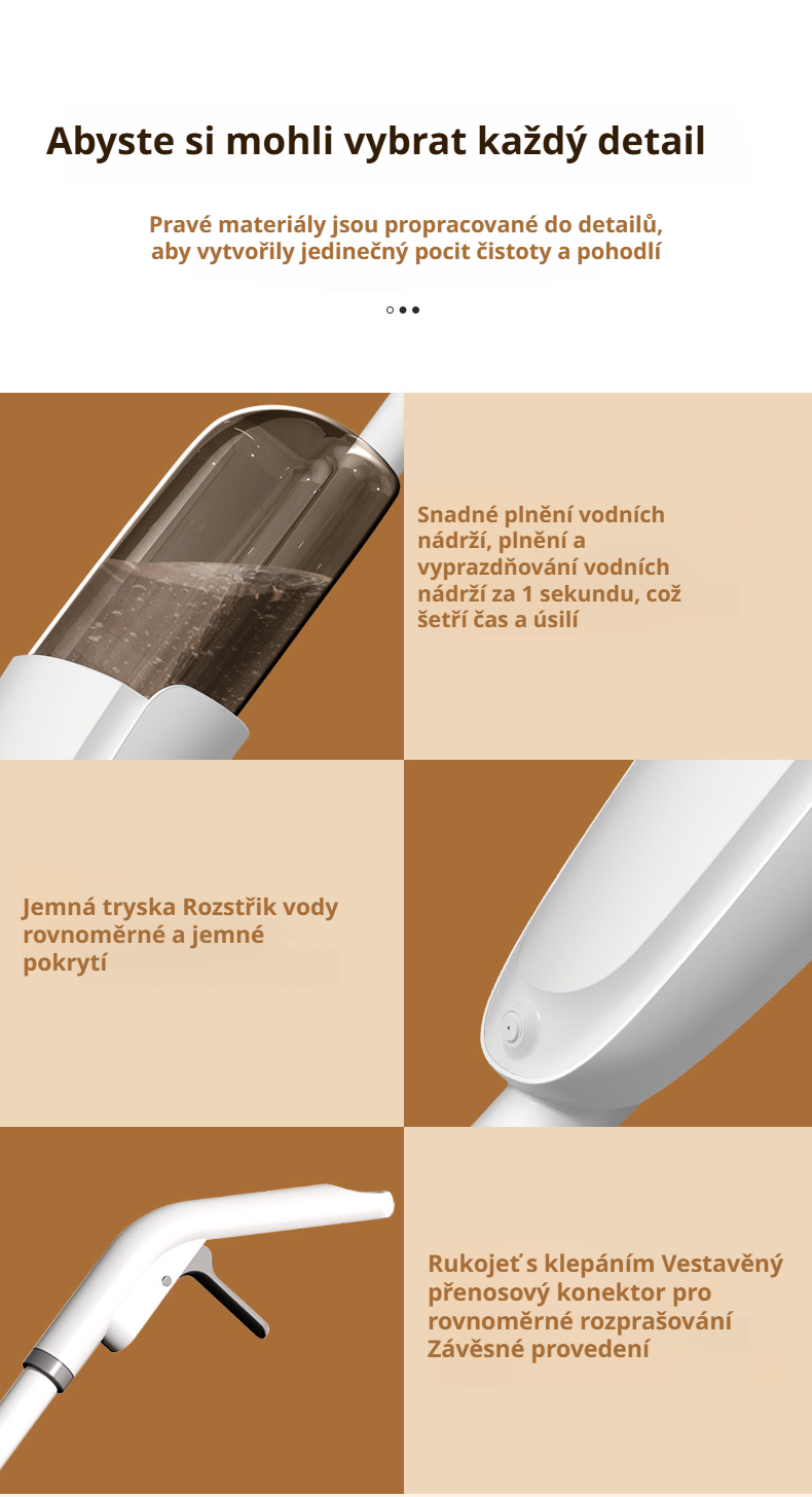 Mop s rozprašovačem při čištění dlažby v kuchyni