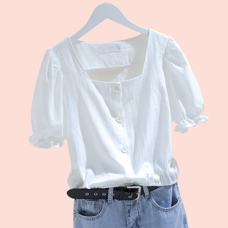 프렌치 스퀘어넥 반팔 셔츠 