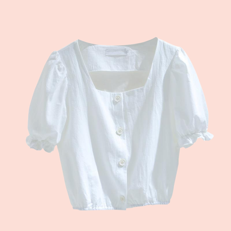 프렌치 스퀘어넥 반팔 셔츠 