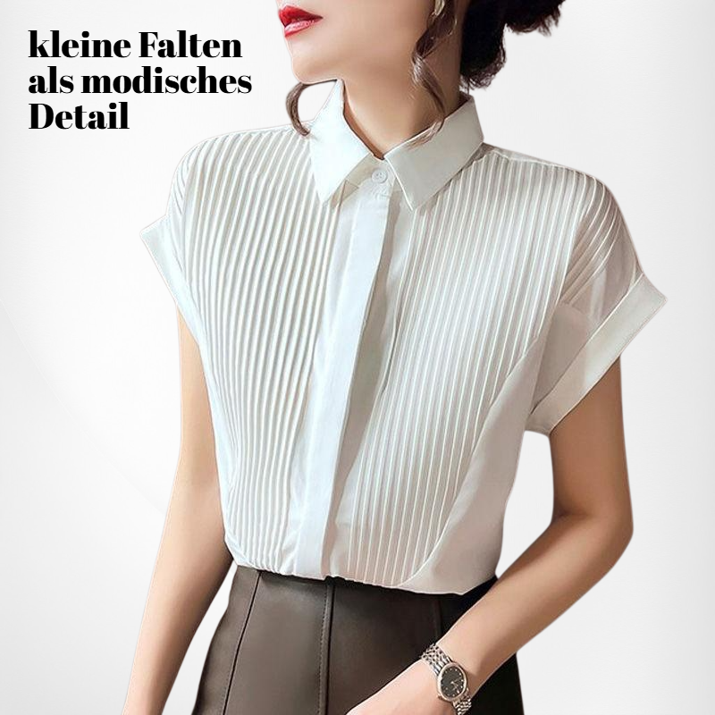 Lockeres Sommer Kurzarmhemd für Damen, weiß mit kleinen Falten