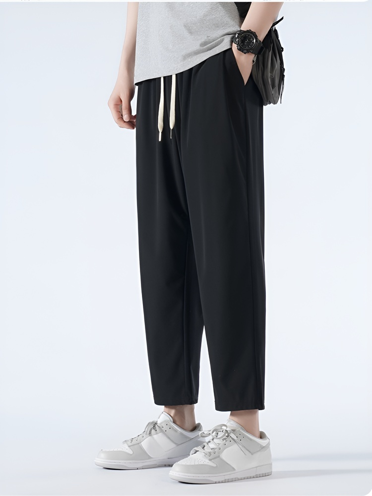 メンズアイスシルクストレートクロップドパンツ ゆったり落ち感