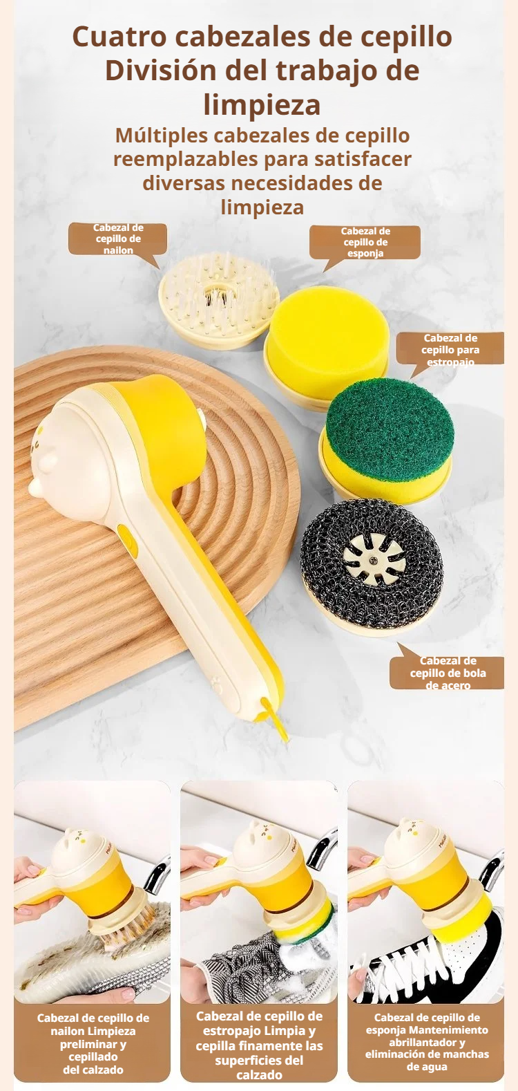 Cepillo de limpieza eléctrico inalámbrico multifuncional en uso