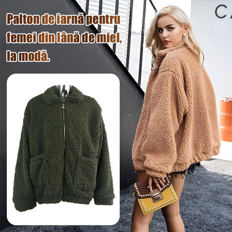 Haină de iarnă la modă pentru femei din lână de mie