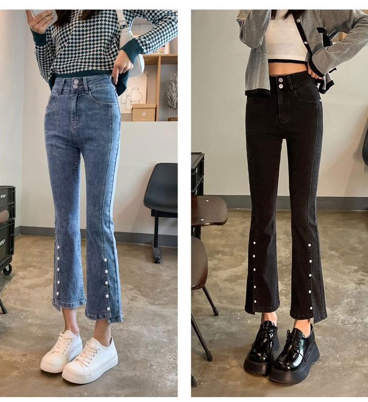 スリット入りフレアデニムパンツ全体画像