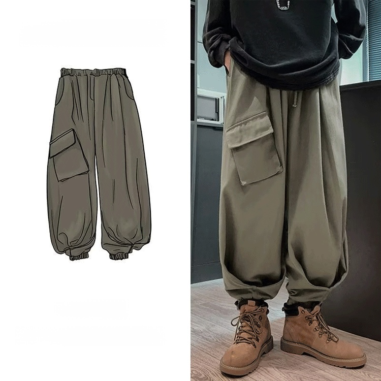 マーチンブーツとの相性抜群男性用ミリタリーグリーン機能性ワークパンツ