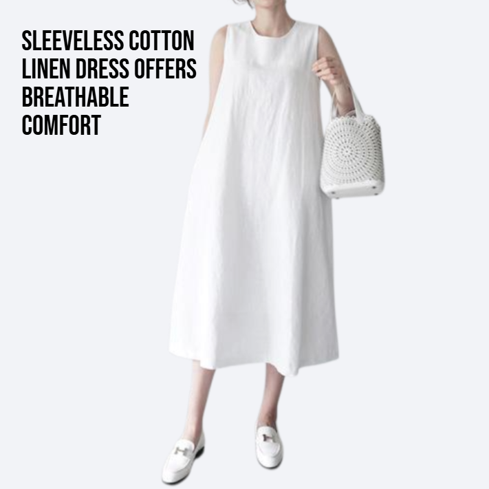 Solid color sleeveless cotton linen loose dress