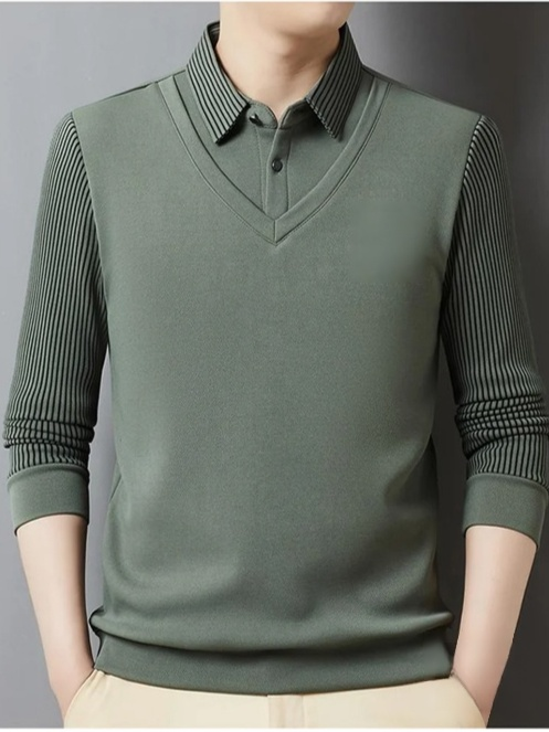 2024 남성용 페이크 레이어드 긴팔 폴로 셔츠