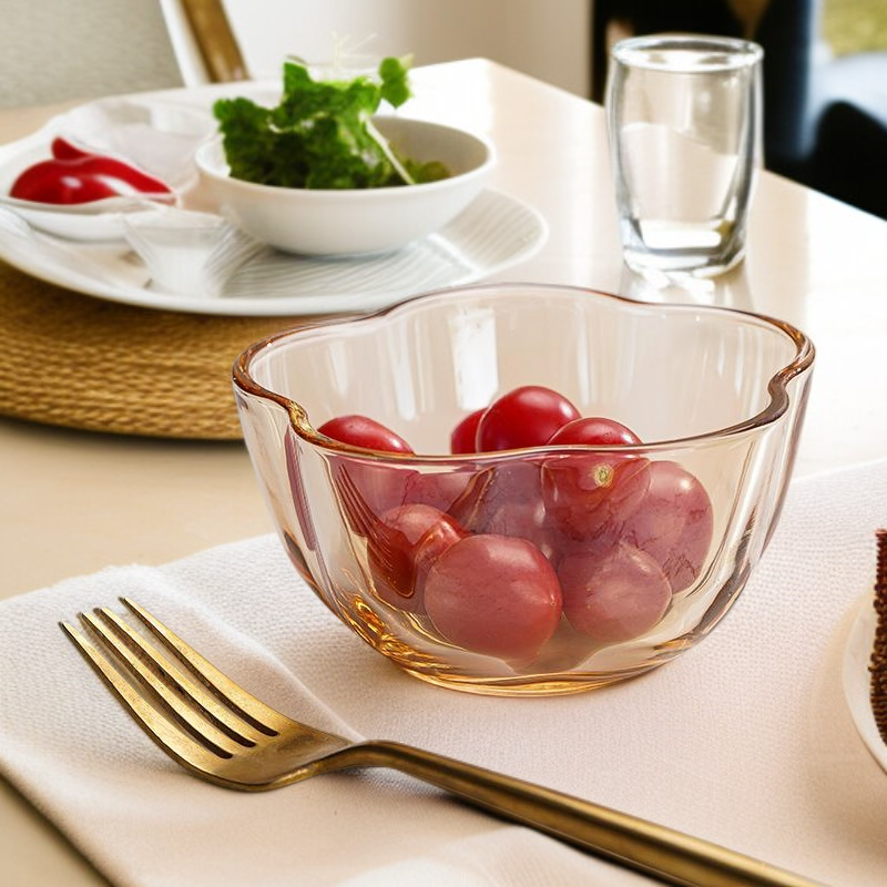 Crystal clear household high value splendid mountain and river amber plum blossom glass bowl seasoni