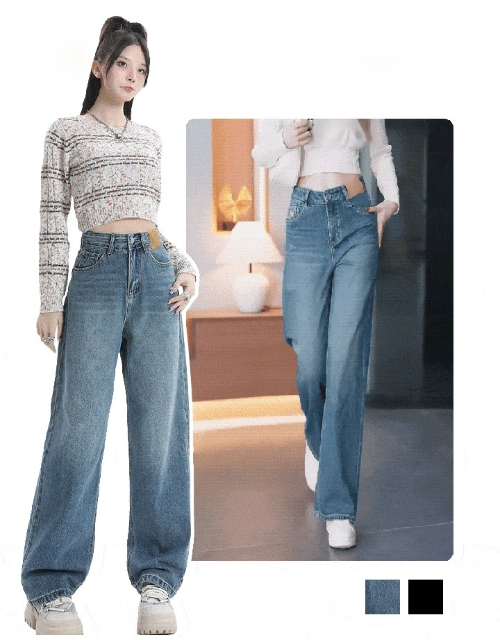 날씬해 보임 하이웨이스트 루즈 스트레이트 청바지