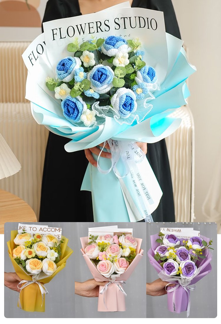 باقة زهور دافئة جميلة منسوجة يدويًا (إهداء بطاقة تهنئة)