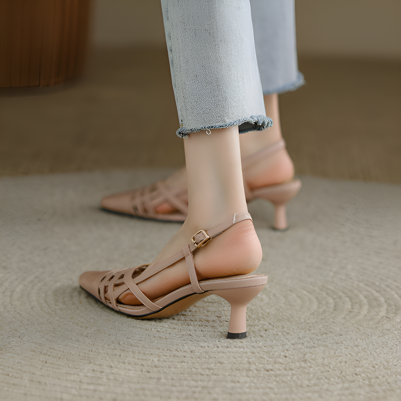 編み込みストラップ美脚ミュール