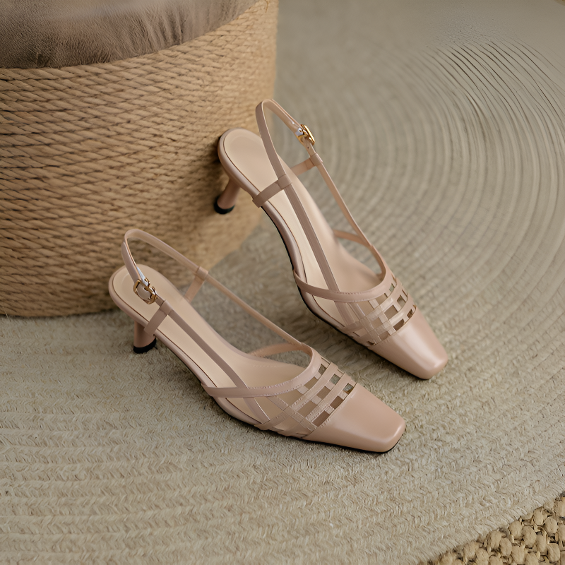 編み込みストラップ美脚ミュール