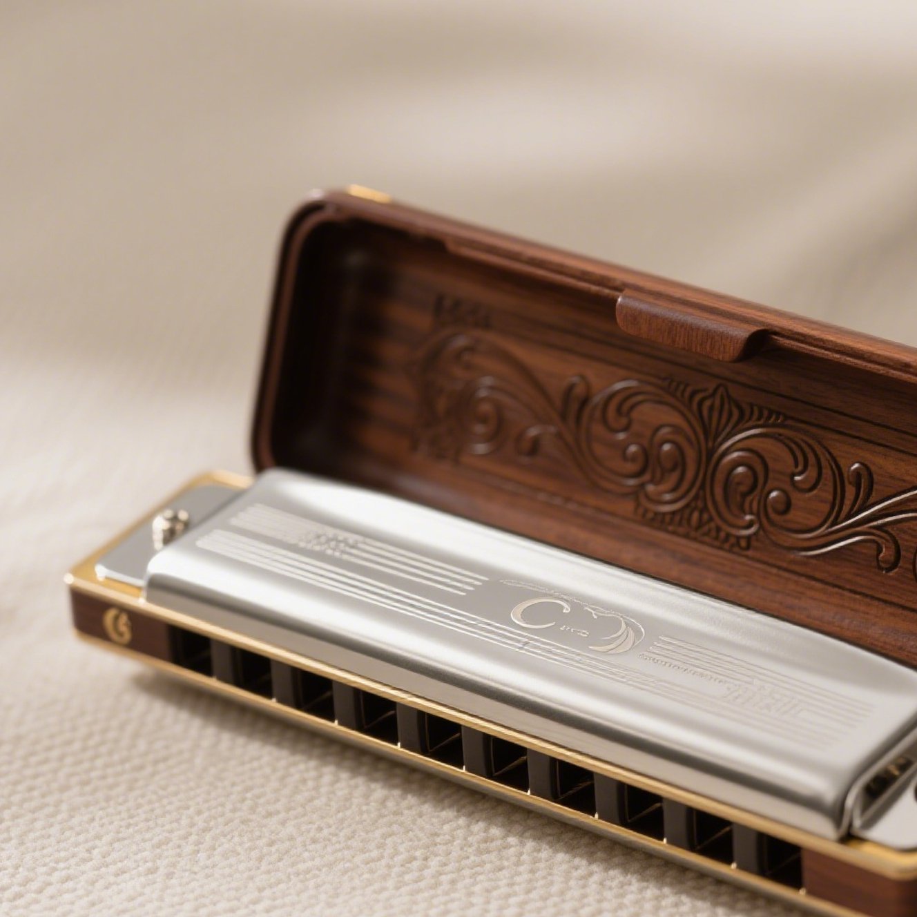 Chromatische Mundharmonika mit Etui