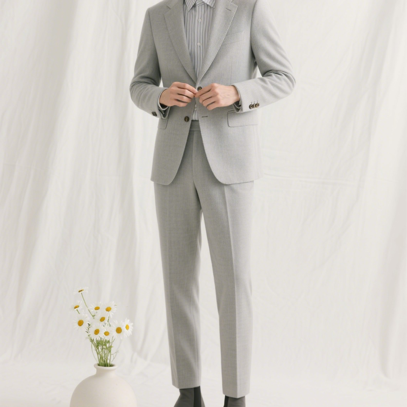 비즈니스 슬림핏 주름 방지 스트레치 울 블렌드 슈트