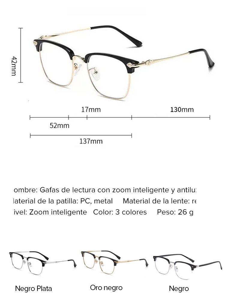 Automatic zoom blue light blocking reading glasses