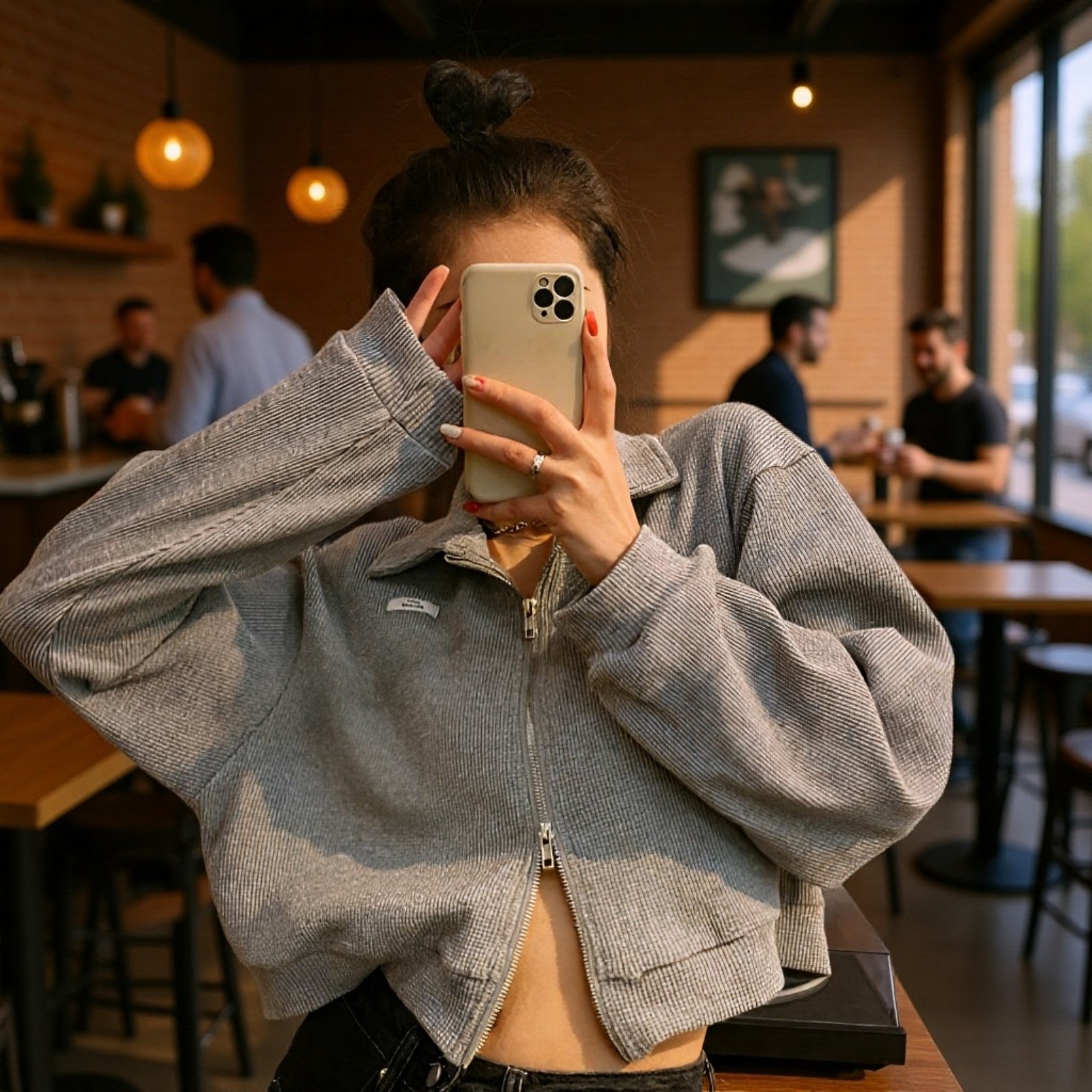 スポーツワッフルジャケット ショート丈 カーディガン 万能トップス