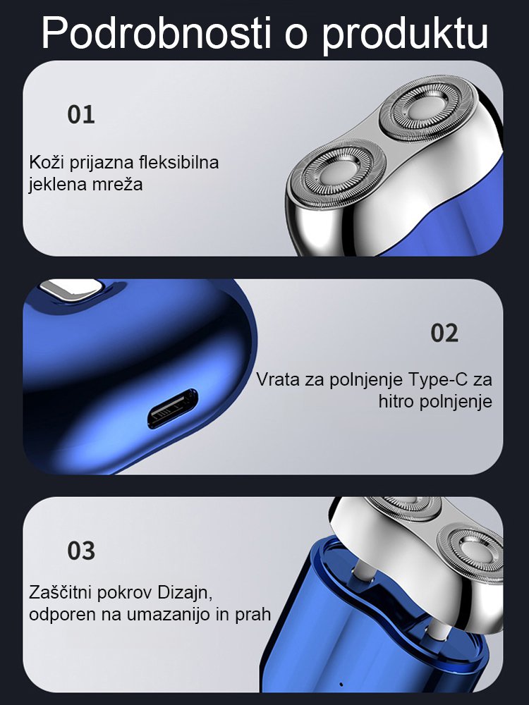 Nov mini električni brivnik z dvojno glavo