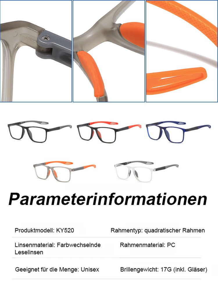 【Photochromatische】Multifokale progressive Anti-Fishing-Sportlesebrille mit sechs Schutzfunktionen
