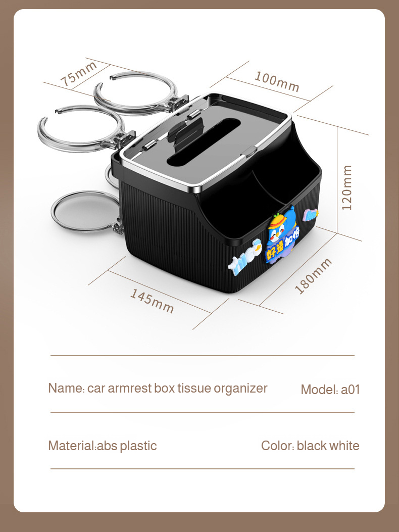 Car Armrest Box Upgraded 2 in 1 Storage Cup Holder Tissue Box