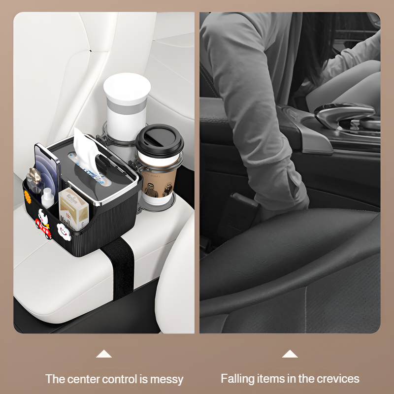 Car Armrest Box Upgraded 2 in 1 Storage Cup Holder Tissue Box