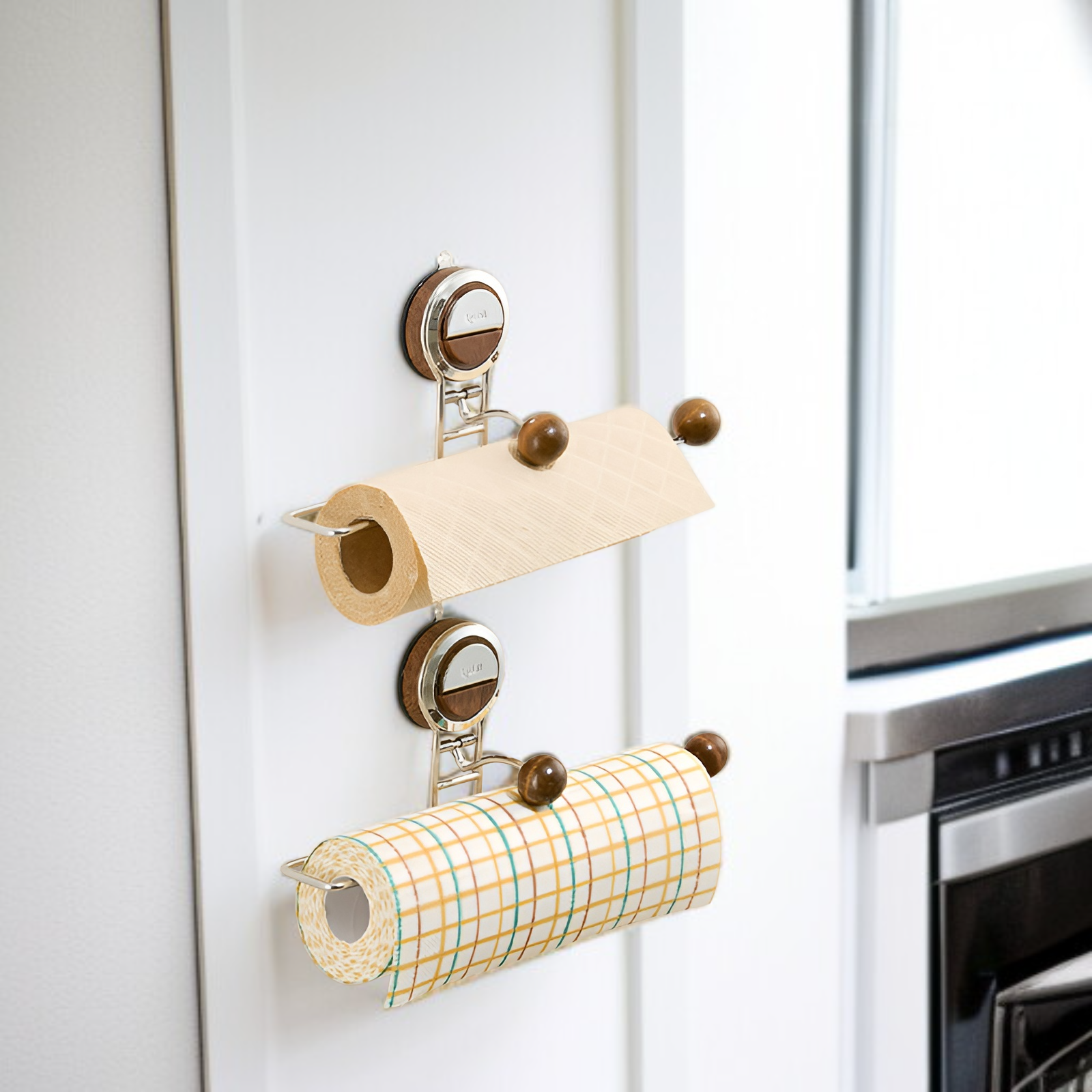 Detalle del mecanismo de ventosa del estante de almacenamiento