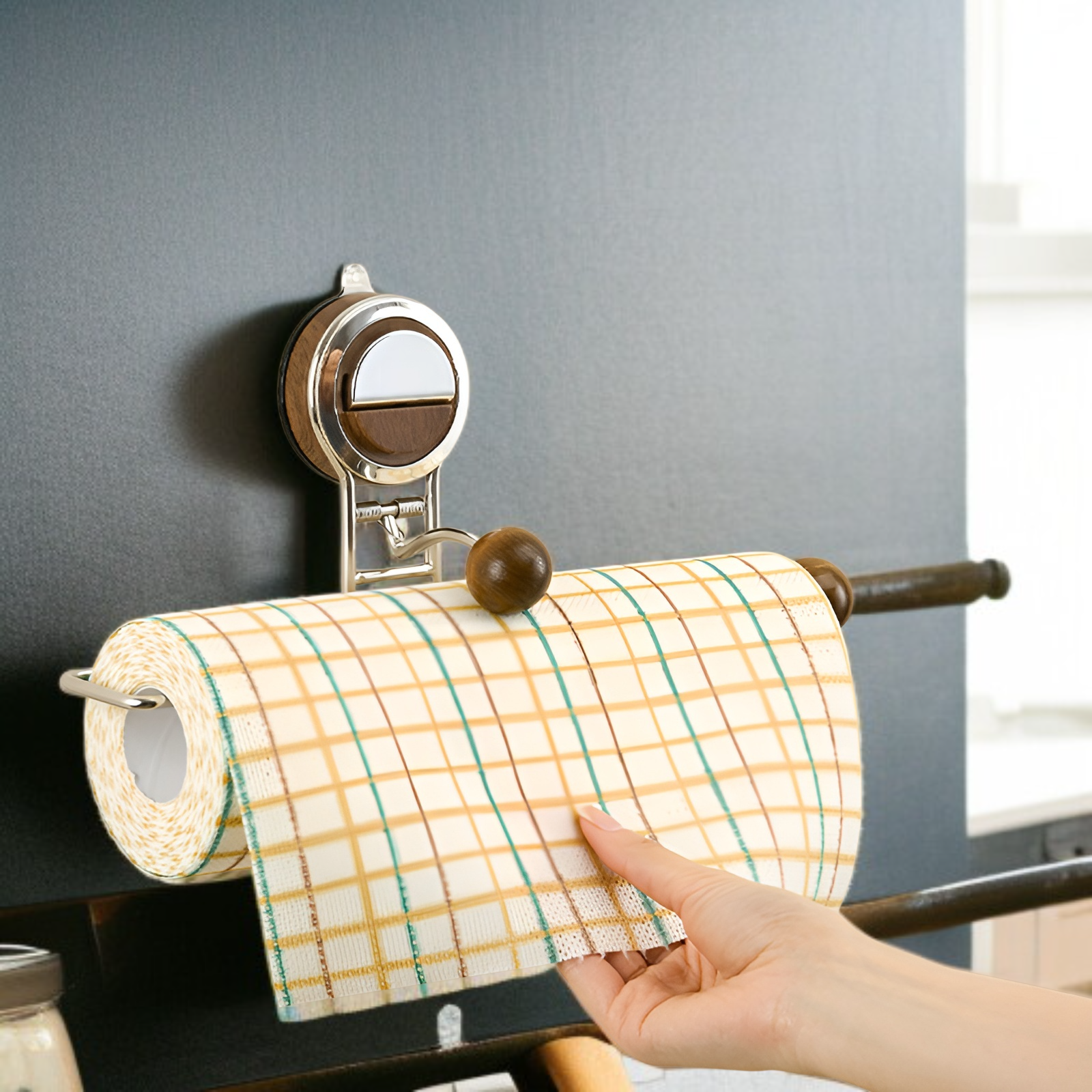 Portarrollo de trapo montado en pared, toallero de mano para cocina