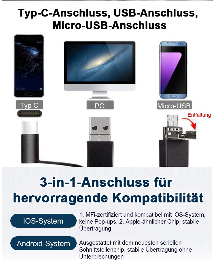 Industrieller verstellbarer Smartphone-Endoskop mit 8 LED-Lichtern und HD-Auflösung