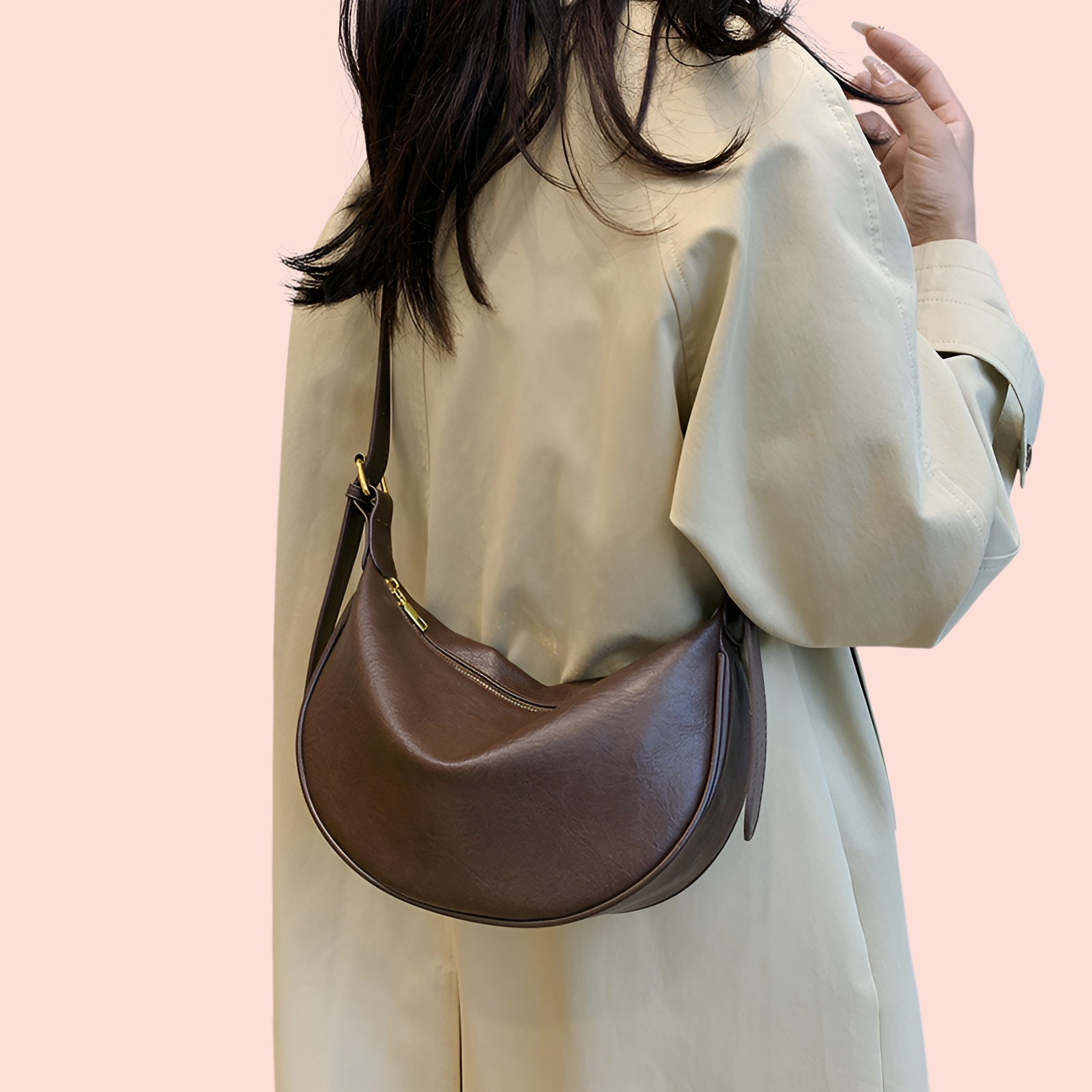 กระเป๋าสะพายไหล่หนังนิ่มทรงเกี๊ยว ขนาดใหญ่ สไตล์ย้อนยุค สำหรับผู้หญิง