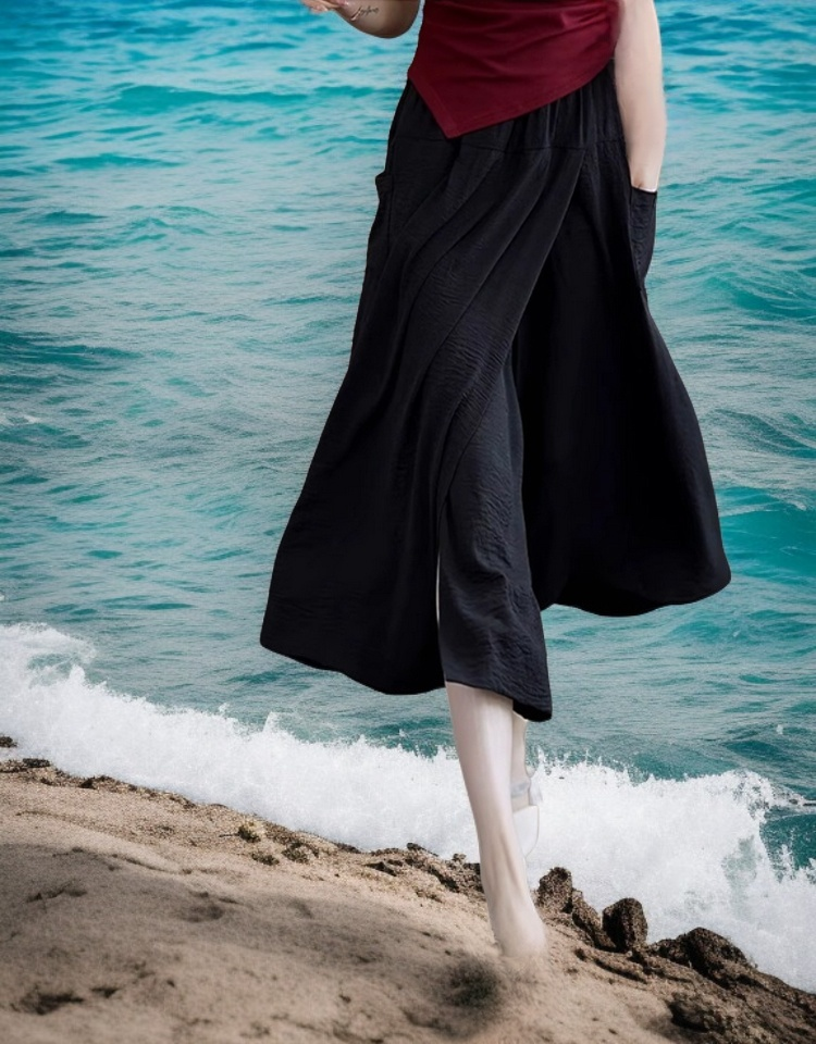 スリット入りスカート風パンツ